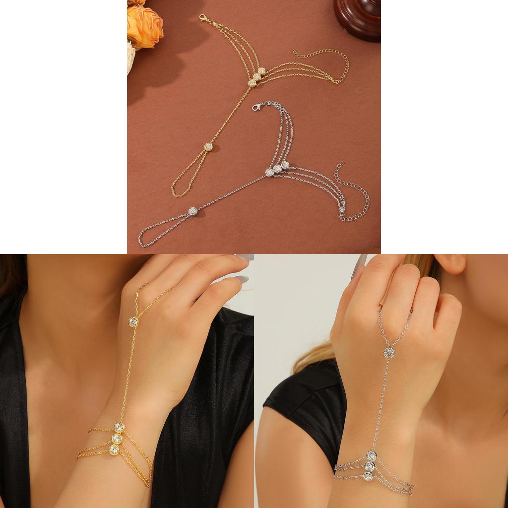 Womens Jewelry Water Drilling Zirconic Ring Hand Chain For Party And Gift