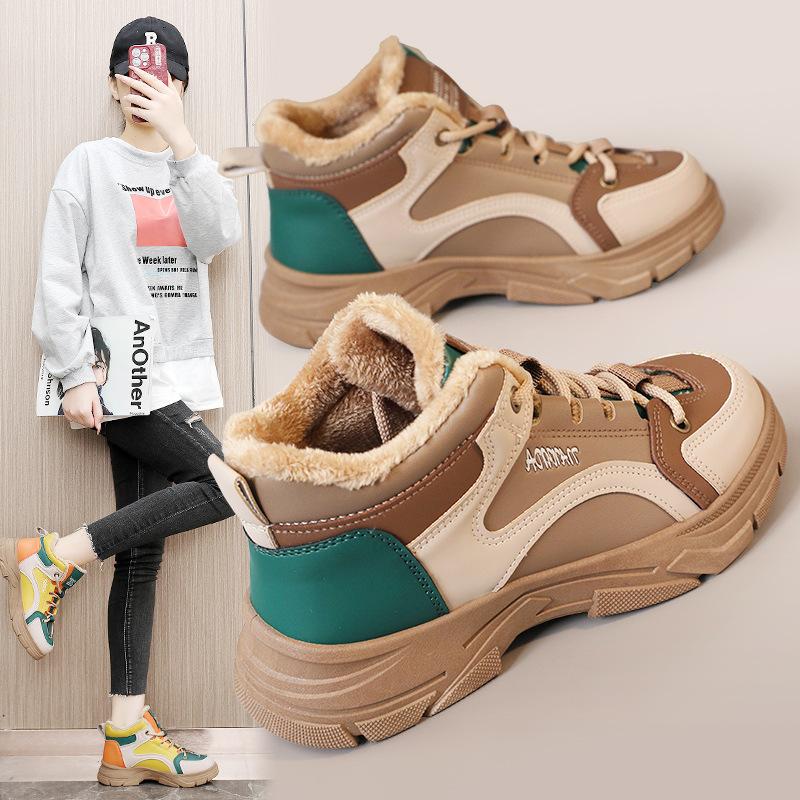 Women's Winter Chunky Platform Sneakers Lace-Up Warm Snow Boots Non-Slip Ankle Booties With Faux Fur Lining Comfort Walking Short Boot Shoes for Women