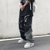 Gotik erkek Kot Hippi Sonbahar Kış Siyah Patchwork Kot Yüksek Bel Estetik Grunge Pantolon Streetweed