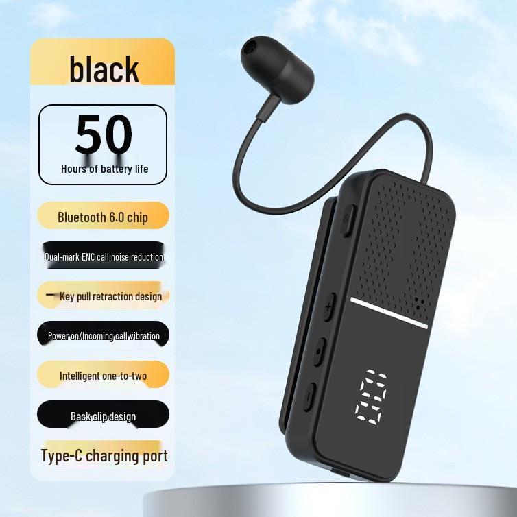 2025 Clip-On Wireless Bluetooth In-Ear Headphones with Digital Display, Noise Reduction & Long Battery Life for Sports & Business