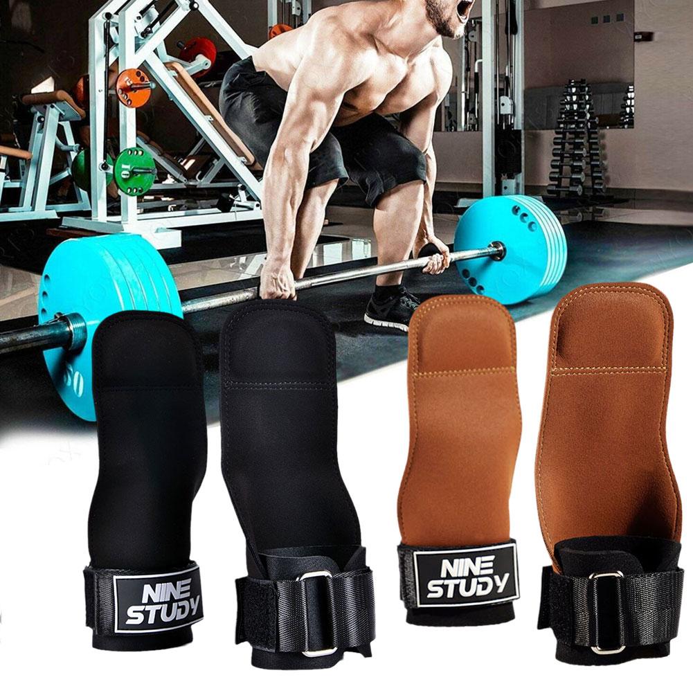 1Pair Deadlift Weightlifting Gloves Cowhide Palm Guards Pull-up Wrist Guards Horizontal Bar Pull-up Back Grip Belt Hand Guards