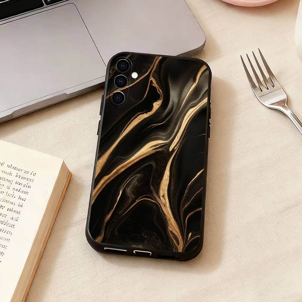 Marble Art Black Gold Phone Case Black Silicone Soft For Samsung Galaxy A73,A72,A71,A70,A53,A52,A51