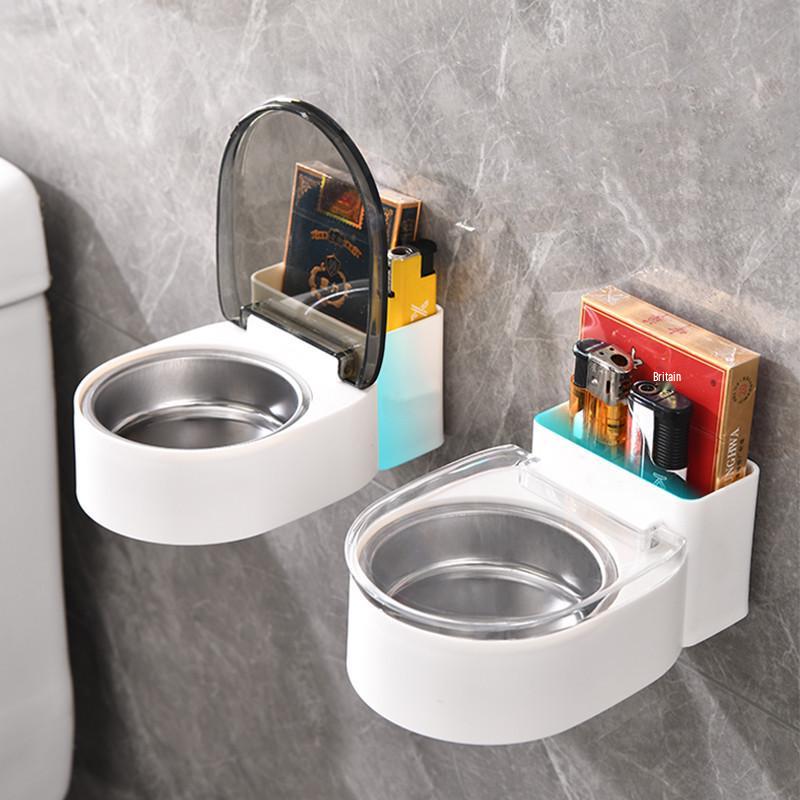 Wall-Mounted Ashtray with Lid and Phone Storage Box for Bathroom or Bedroom