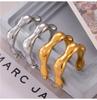 Elegant C-Shaped Stud Earrings, European/American Style, Irregular Design, Titanium Steel, Real Gold Plated, Cold & Sophisticated Appeal