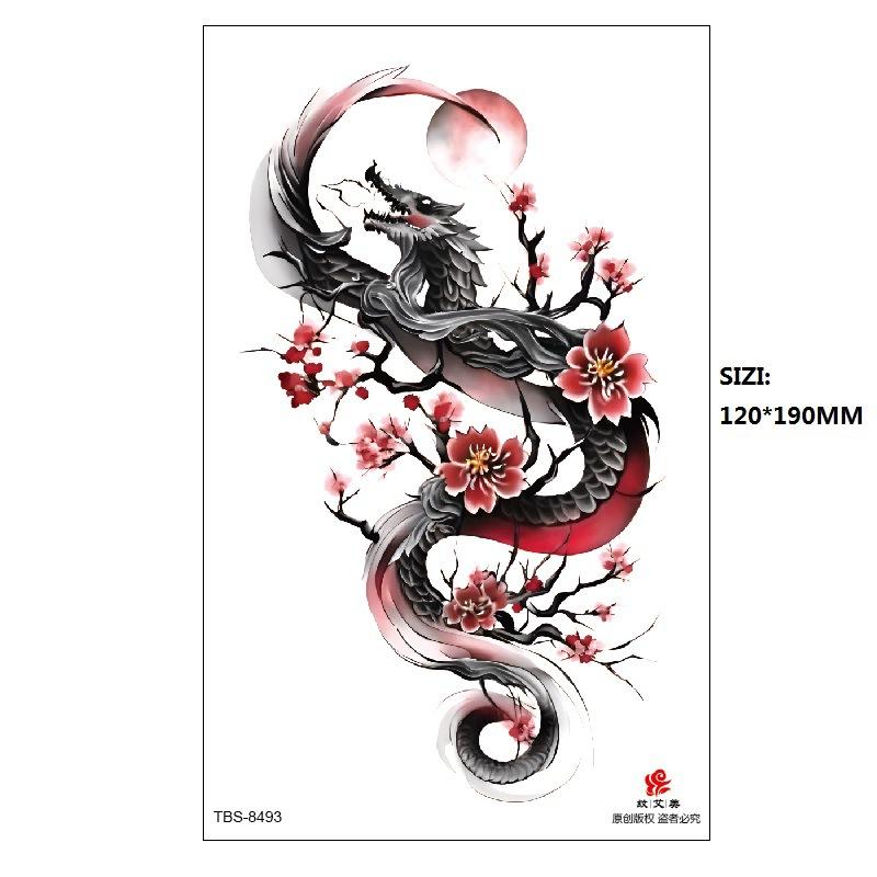 Hand Painted Original Color Flower Fox Phoenix Women'S Simulated Tattoo Water Transfer Tattoo Sticker