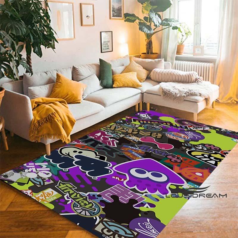 Cartoon Anti-Slip Mat for Kids, PC Gamer, 3D Gaming, Splatoon Rug, Home Carpet, Living Room, Bedroom, Sofa, Doormat, Area Decor1