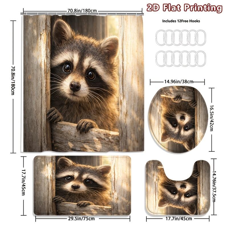 4Pcs Shower Curtain Set with Non-Slip Bath Mat, Toilet Lid Cover, Contour Rug & 12 Hooks, Bathroom Decor