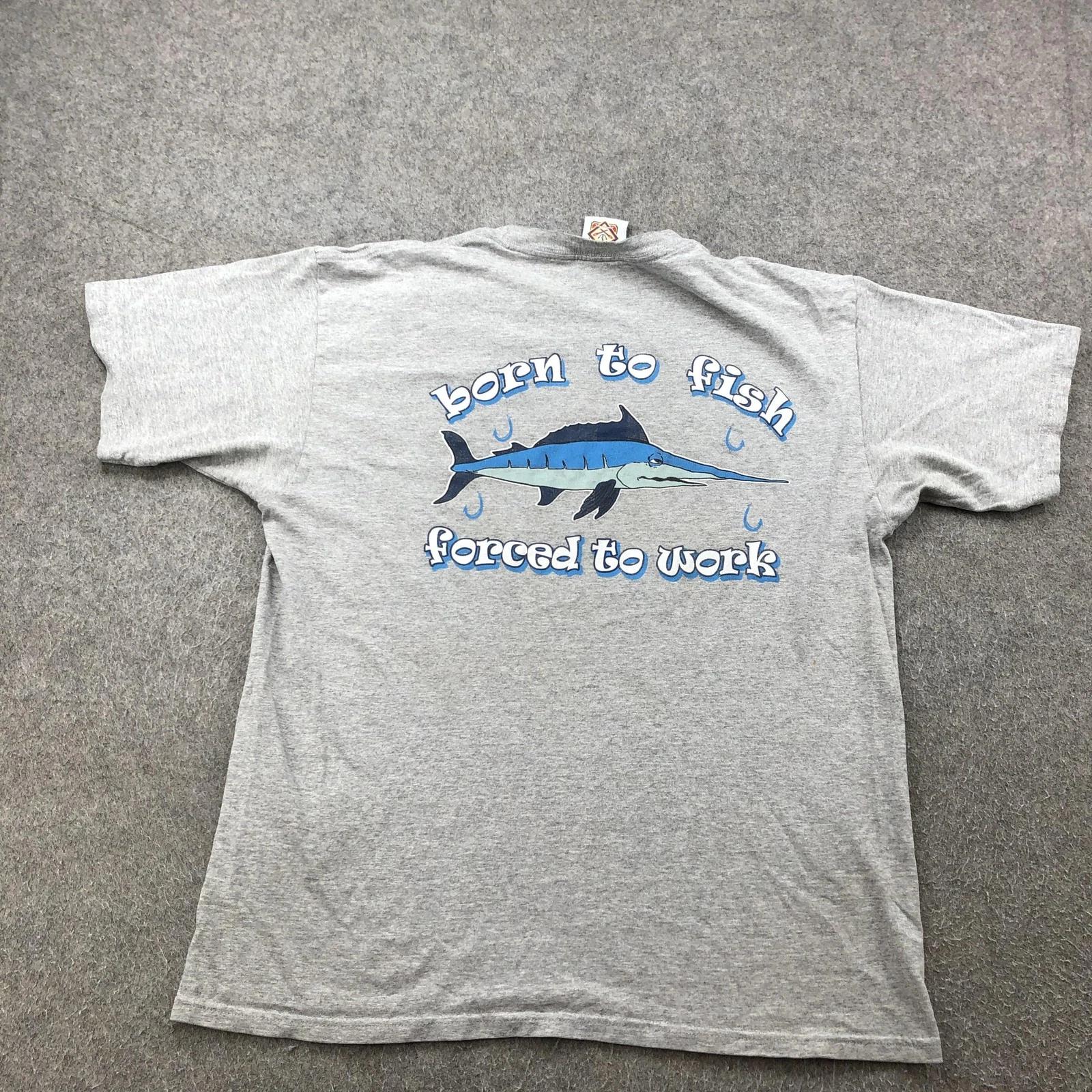 

Vintage Fishing Shirt Mens Large Riviera Nayarit Born To Fish Forced To Work 2XL
