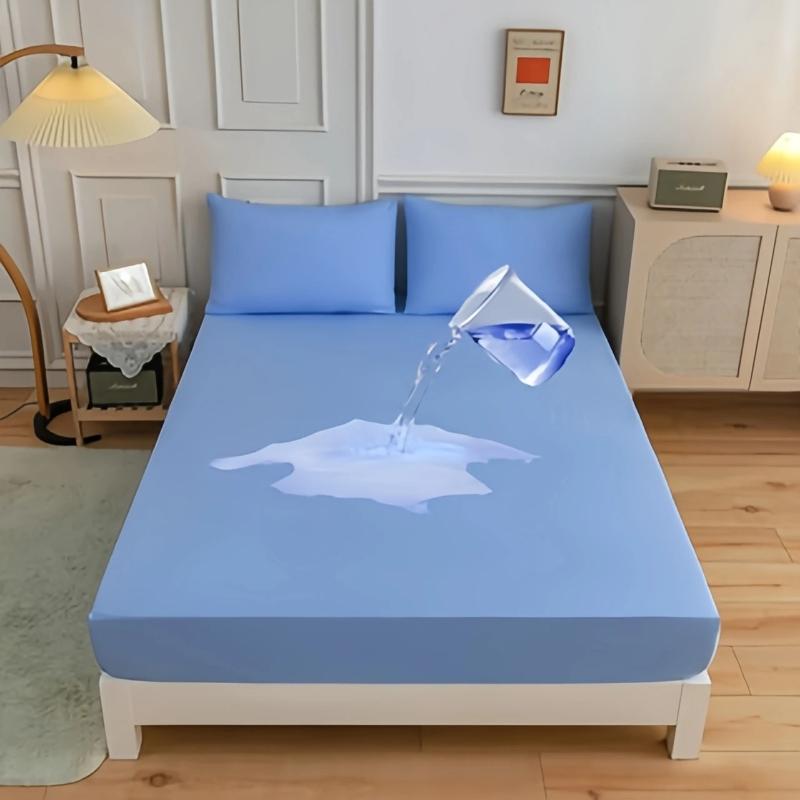 Safe Waterproof Mattress Protector, Soft Comfortable Breathable Solid Color Bedding Mattress Cover Fitted, No Pillowcases