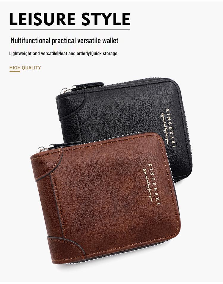 New Men's Short Wallet with Corner Protector: Chain Coin Purse, Multi-Card Slots, Zippered Card Holder