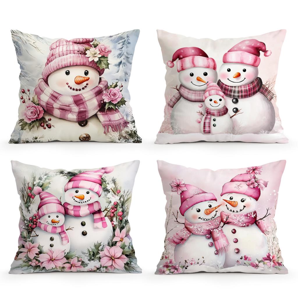 Christmas Pink Snowman Pillowcase Printed Polyester 40/45/50Cm Throw Pillowcover Decor Sofa Cushion Pillowslip Home Decor