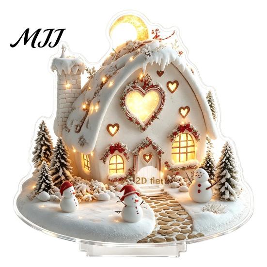 Christmas Party Centerpieces Winter Ornaments, Double-sided Acrylic Snowman/Santa Claus/Reindeer/Cottage Table Snow Scene Ornaments Decorations