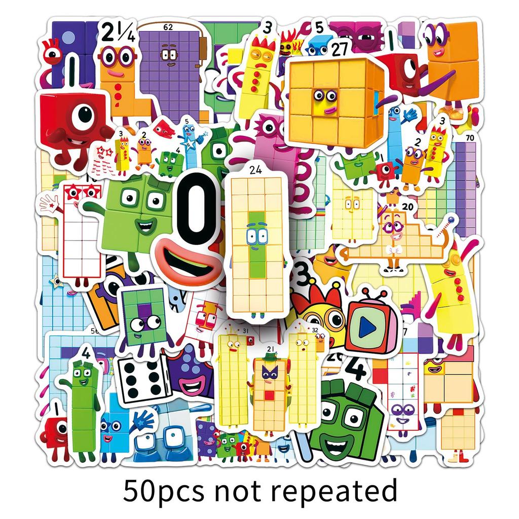 50 Stück/1 Los Digitale Block-Aufkleber Cartoon-Animation Pädagogisch Lustig Kinder-Graffiti Schreibwaren Desktop-Aufkleber