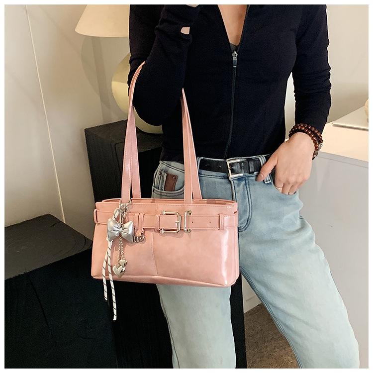 Belt Buckle Design Shoulder Satchels Bag For Women 2025 New In Luxury Designer Handbags Branded Fashion Totes With Pendant
