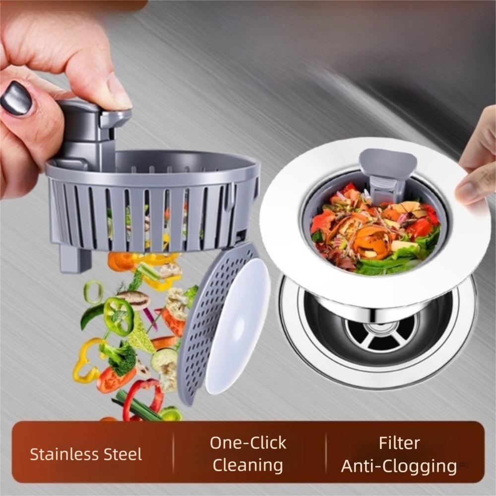 Stainless Steel Sink Drain Strainer Anti-blocking Hair Clean Up Drain Basket Easy Install Sewer Drain Filter