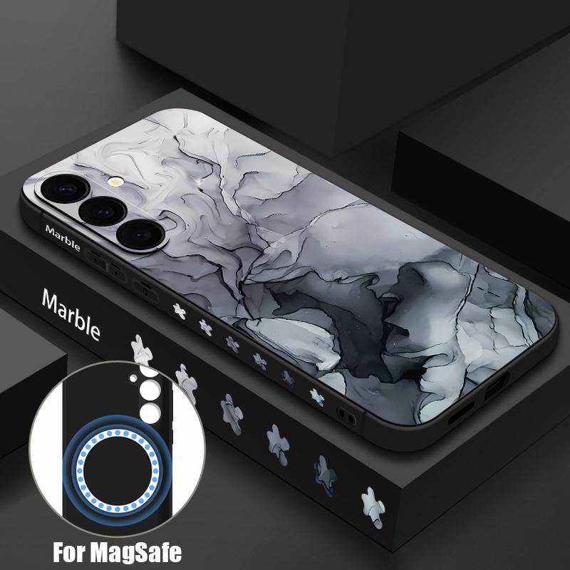 

Для Samsung Galaxy S25 Ultra S24 S22 Plus S23 S21 A56 A36 A16 A55 Мраморный узор ударопрочный TPU мягкий для Magsafe магнитный с ремешком тонкий чехол крышка Samsung A55 чёрный