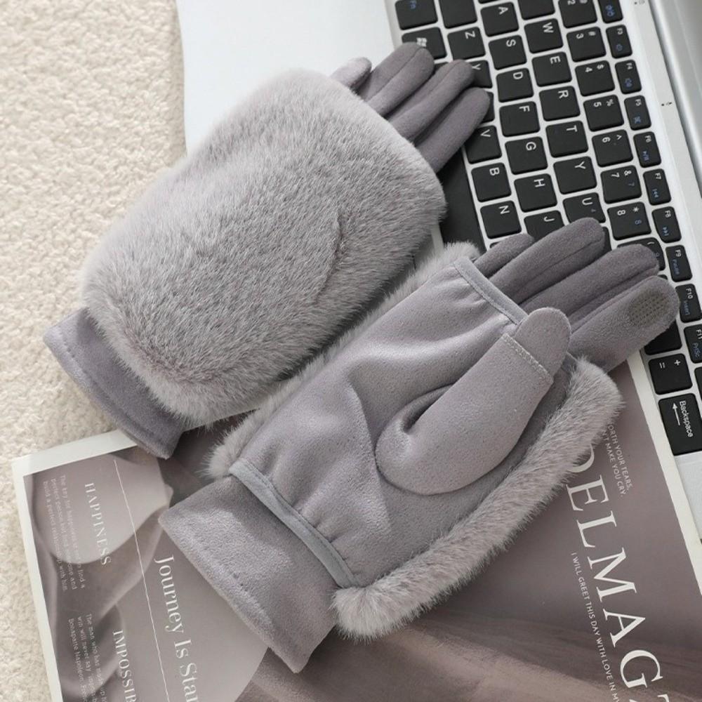 Thickened Suede Touch Screen Gloves Detachable Lining Riding Gloves Faux Fur Gloves for Women