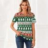 Women's Casual Christmas Print V-Neck Short Sleeve Button T-Shirt Top for Women