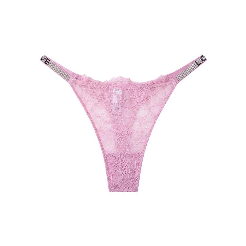 Sexy Lace Thong with Rhinestones: Seamless, Thin-Strapped, See-Through Panties