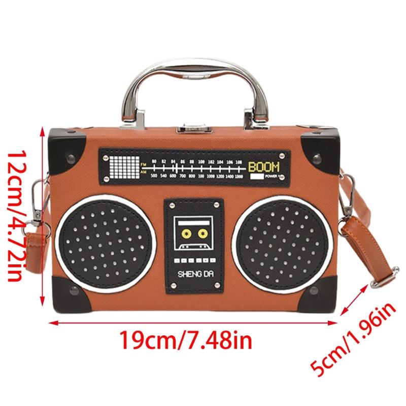 Women Radio Shape Shoulder Bag Simple Messenger Bag Creative Handbag and Purse Evening Bag PU Leather Crossbody Bag