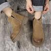 Men's 2024 Vintage Chelsea Slip-On Ankle Boots - Autumn/Winter British Style, Mid-Top Thick Sole for Outdoor Wear.