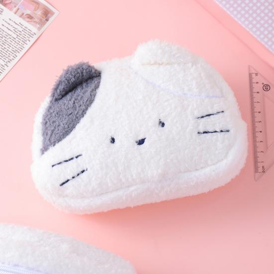 Plush Cat Pencil Case for Kids Cute Cartoon Large Capacity Pen Pouch Student Stationery Bag Travel Cosmetic Pouch