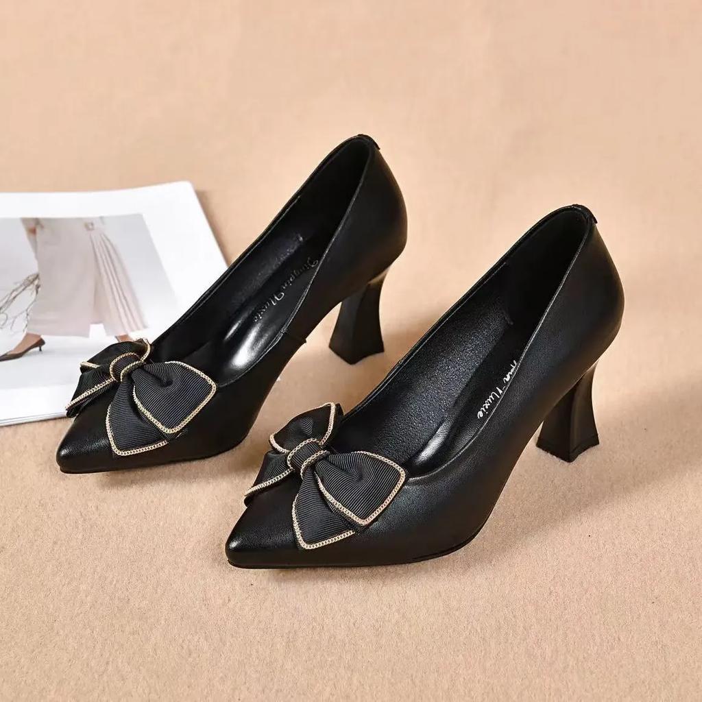 Women Fashion Elegant High Quality Spring & Summer Bow Tie Stiletto Heel Shoes Lady Casual Black Comfort Heel Pumps Ga366