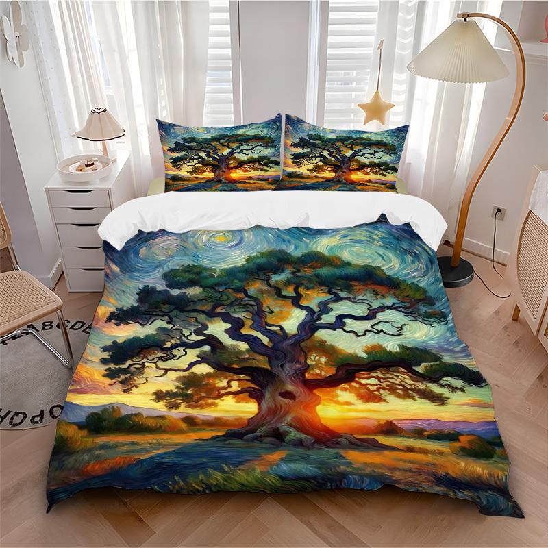 

3pcs Tree Sunset Pattern Bedding Set, Includes 1 Comforter + 2 Pillowcases, Without Pillow Inserts, Soft Comfortable, Lightweight Breathable016 135x200cm
