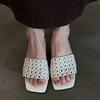 Heel Hollow French 2025 Word Summer New Sandals Women's Woven Retro Fine Drag Simple Cool Slippers Women