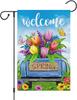 Welcome Spring Garden Ag 12x18 Inch Double Sided Vertical, Burlap Small Truck Ower Ag Farmhouse Yard Outside Seasonal WZZ