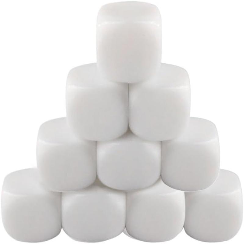 10Pcs White Dices Cube Six Sided Dices with Round Corners 16MM Acrylic Dices for Classroom Board Game Sticker