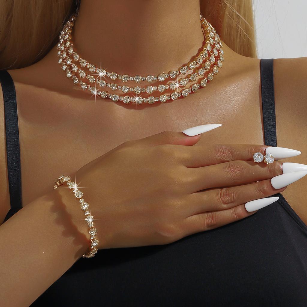 Bridal Jewelry Set, Necklace, Stud Earrings, Bracelet, Wedding Three-Piece Evening Dress, Fashion Women'S Accessories