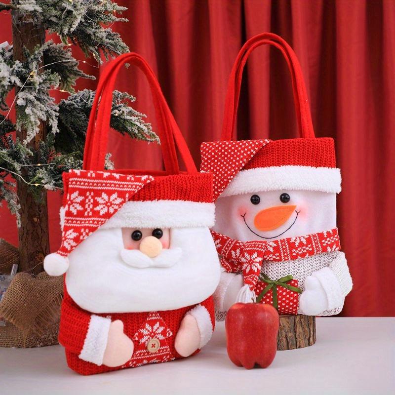 Christmas Gift Tote Bags Set of 3 Festive Cartoon Characters Santa, Snowman, Reindeer with Flip Hat Closure for Holiday Candy, Gifts