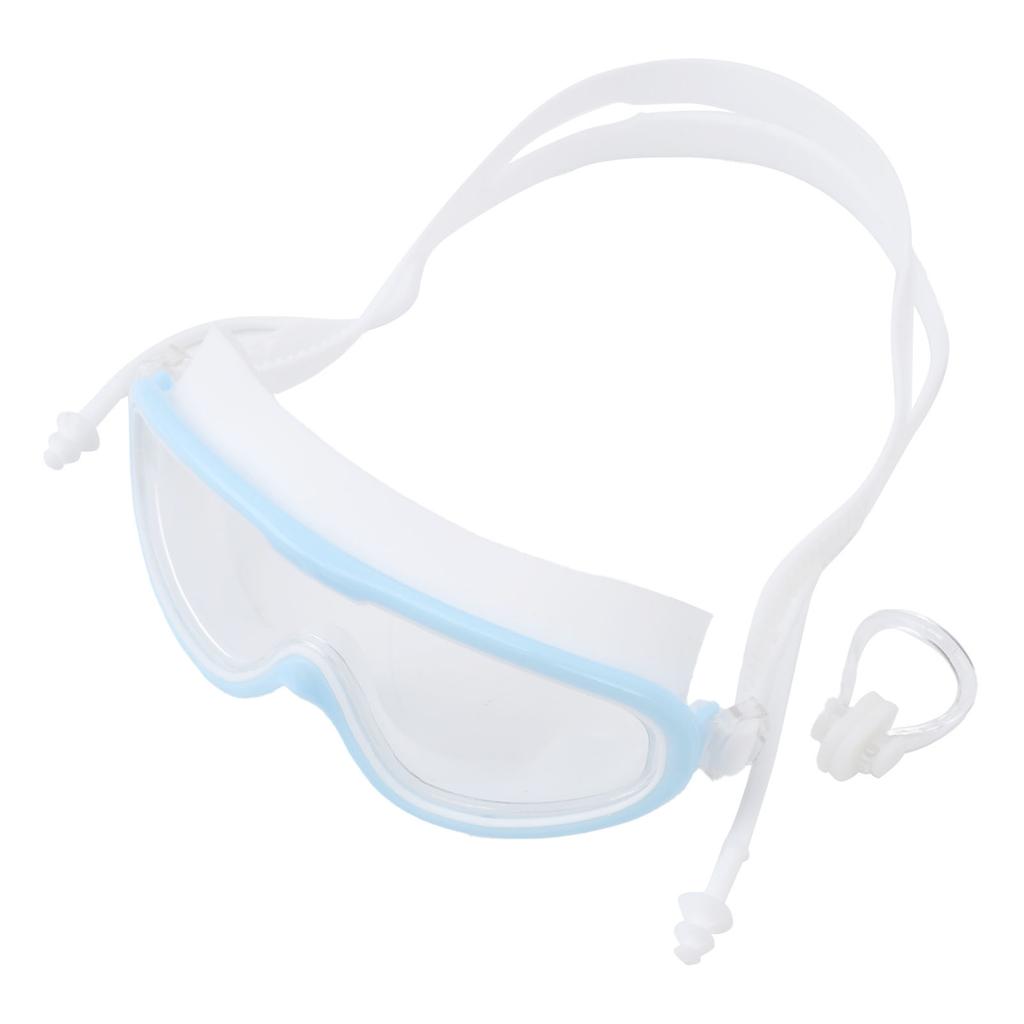 Kinder Schwimmbrille Großer Rahmen Wasserdicht Antibeschlag HD Schwimmzubehör mit Nasenclip Hellblau Weiß