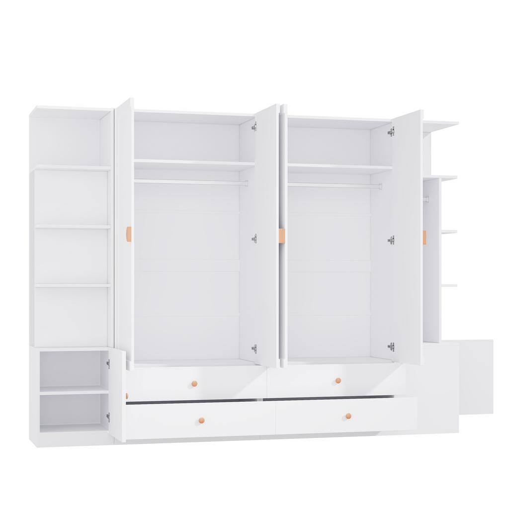 Wardrobe, 6-door wardrobe, White, 270 x 45 x 200 cm, hinged-door with 4 clothes rails, 4 drawers and lots of storage space, modern design