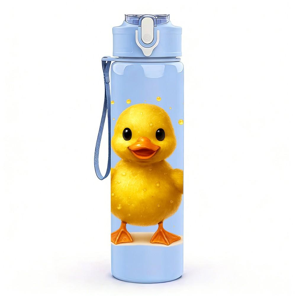 1PZ Piccola Anatra Gialla Stampa Figura 750ml Colore Plastica Borraccia Sportiva Tappo Flip-Top con Cannuccia Anti-perdita Per Sport Ufficio Uso Domestico
