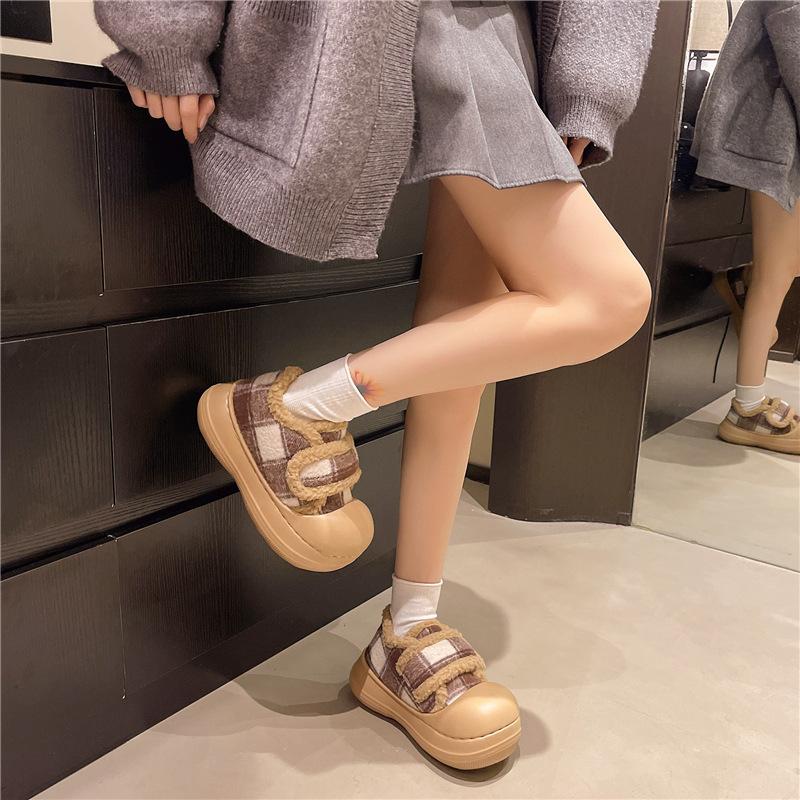 Women's Large Size Thick Sole Winter Warm Fur One Snow Boots Thickened Lined Ankle Boots Non-slip Hiking Sports Cotton Shoes