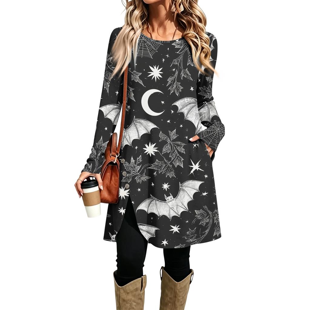 Women's Fashion Casual Printed Long Sleeve Round Neck Dress