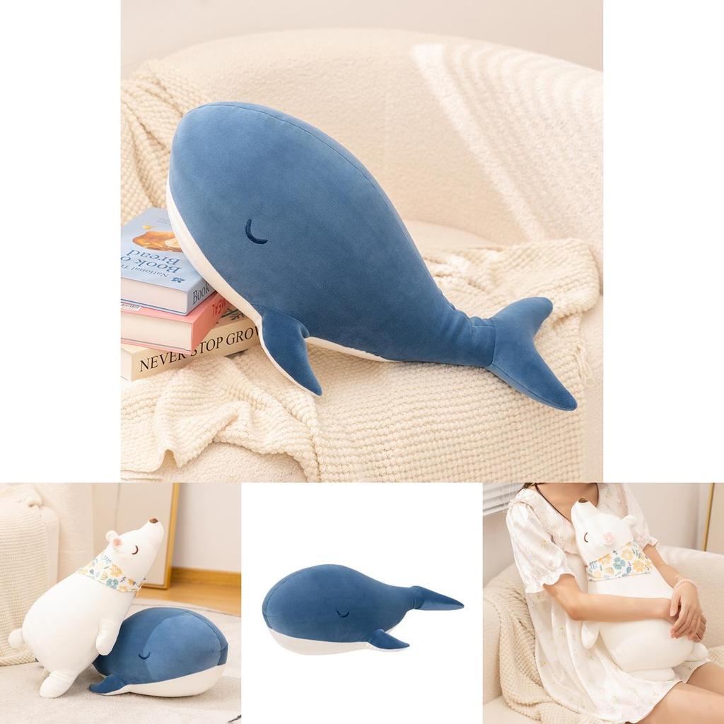 Whale Encounter Cartoon Plush Pillow With Soft Faux Fur For Home Decor