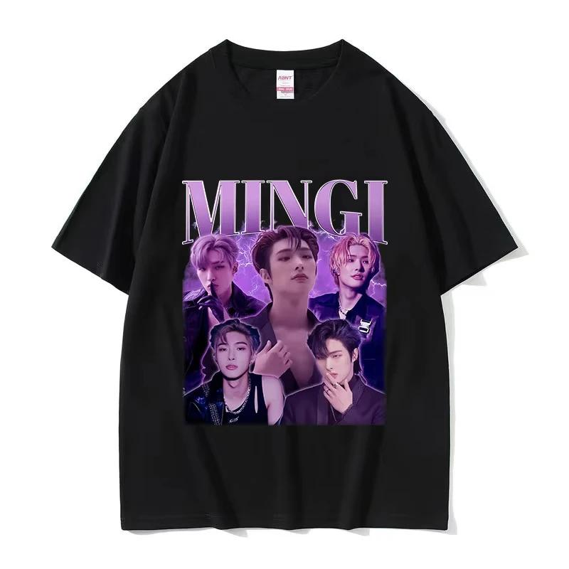 Korean Band Mingi Ateez Print Graphic Tee Shirt Women Summer Hip Hop Kpop O-Neck Clothing T-shirt Unisex 100% Cotton T Shirts
