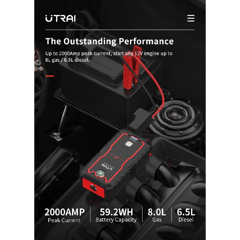 UTRAI Power Bank 2000A Jump Starter Portable Charger Car Booster 12V Auto Starting Device Emergency Car Battery Starter