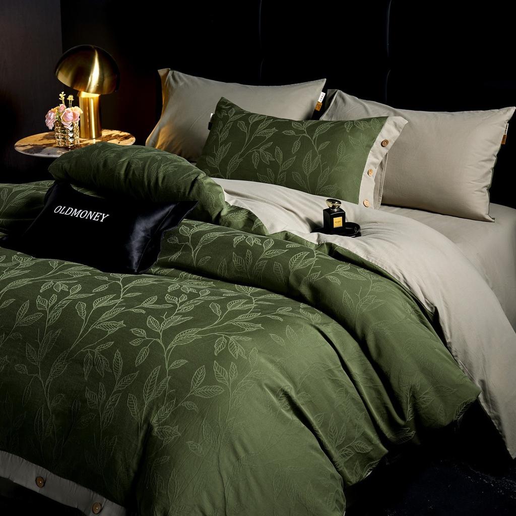 Pure Cotton Jacquard Cotton Abraded Skin-friendly and Warm Thickened Small Wide Edge Bedding Four-piece Set