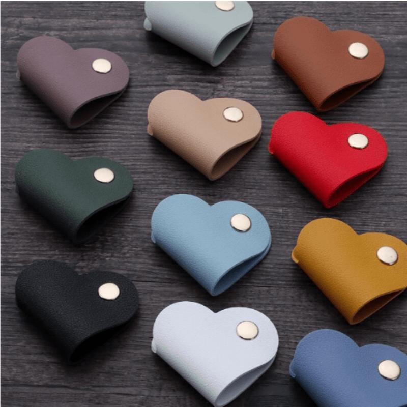 10-Pack Heart-Shaped Faux Leather Cable Straps, Multi-Color Headphone & Headset Cable Organizer, Cable Management Clips, Unisex Cable Fixator Se