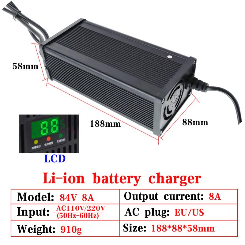 New84V 5A/8A/10A/12A/15A/20A Lithium Battery Charger Aluminum Shell LCD High Power For 20S 72V E-two Wheelers Cell Fast Charging