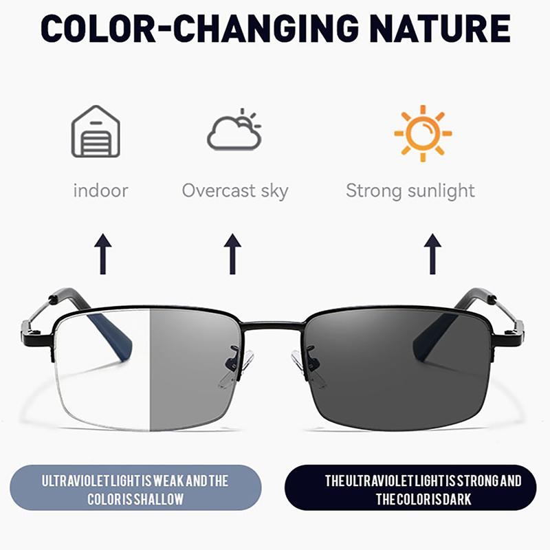 Adjustment Pochromic Multifocal Reading Glasses Men Progressive Anti-Blue Ray Business Spectacles Half-Frame Eyewear 1.0-3.5