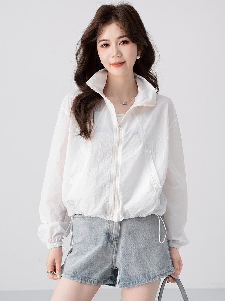 Damska letnia bluzka chroniąca przed słońcem w stylu koreańskim ze stójką i ściągaczem u dołu