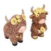 Flower Highland Cow Statue Cute Small Animal Figurines for Home Garden Kitchen Office