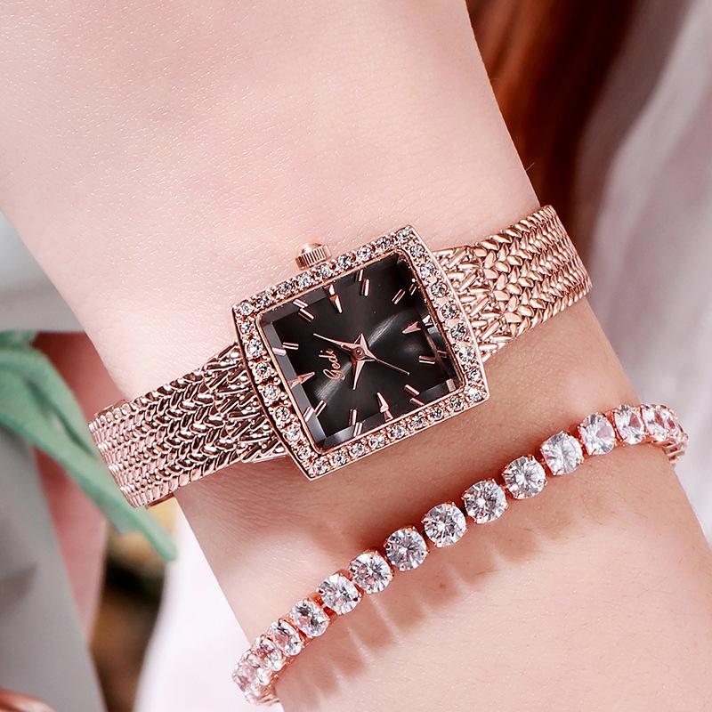Mesh Belt Retro Square Women'S Watch Luxury Diamond-Encrusted High-End Watch Women'S Quartz Watch