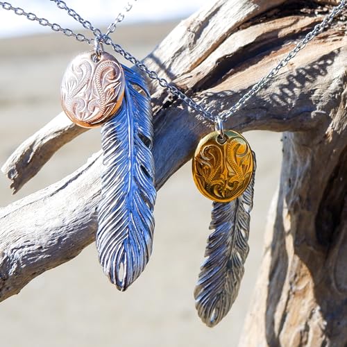 July Hawaiian Jewelry Necklace, Men's and Women's Stainless Steel Necklace with Feather, Scroll, and Wave Design, Hypoallergenic, Surgical Stainless S
