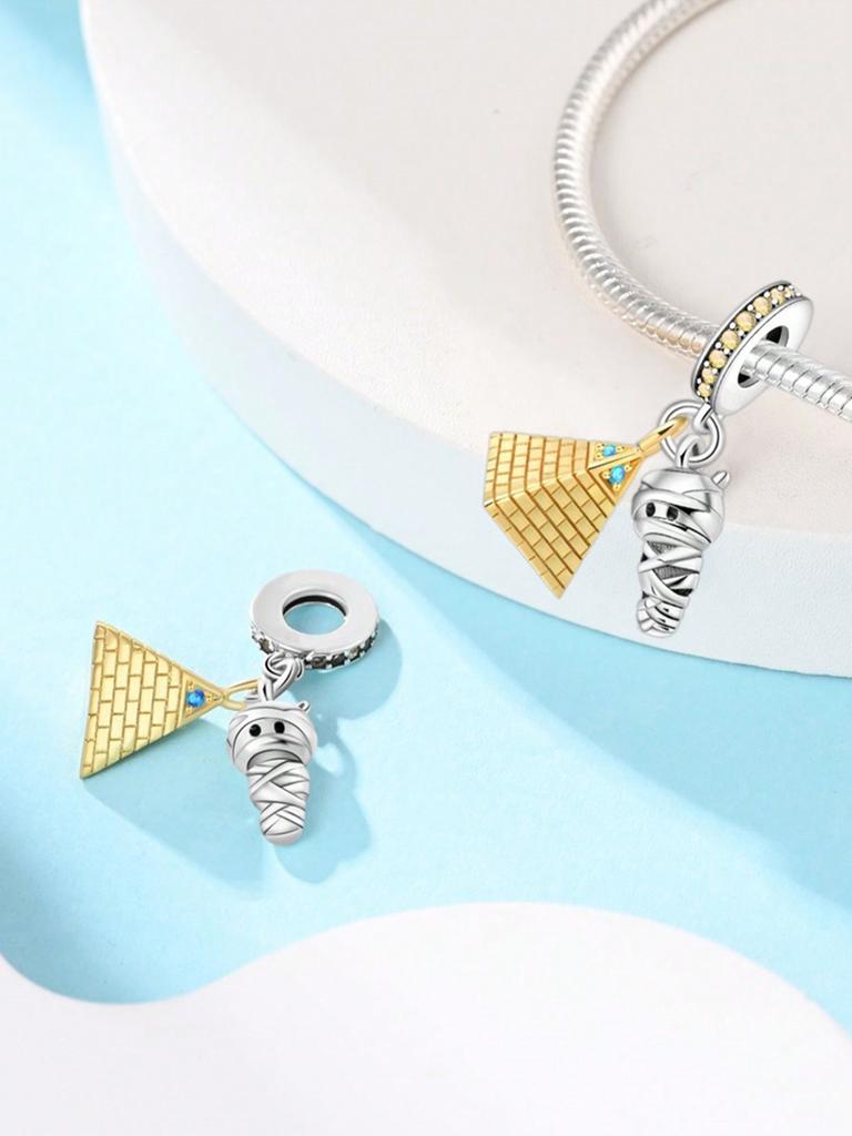 Charm Plata Travel Luggage Pyramid Bead Charms Copper Plated Fits Charm Genuine Bracelets For Jewellery Crafting DoItYourself Charms